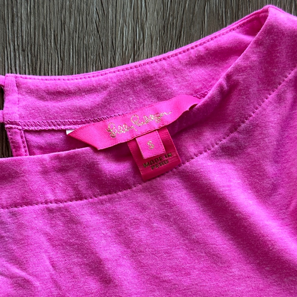 Lilly Pulitzer Fontaine 3/4 Sleeve Top Pink Small Bell Sleeve Boatneck - Picture 2 of 5